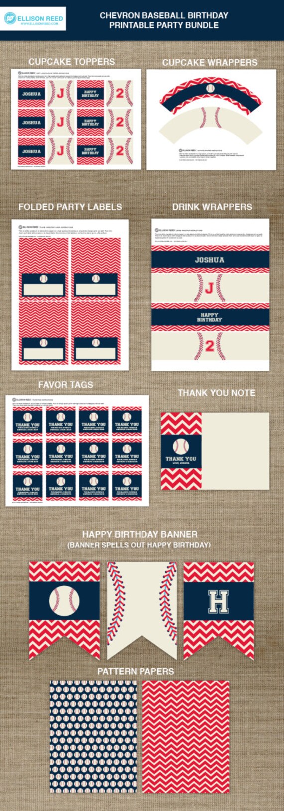 Baseball Printable - Baseball Birthday - Sports Birthday - Sports Printable - Party Decorations - Boy Birthday - Chevron Printable - Ball Il_570xn