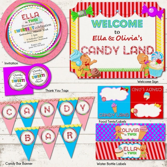 Candy Land Birthday Party Kit - Candy Land Inspired - Sweet Shoppe - Custom, Printable designs - Ice Cream, Gingerbread - Premium pack Il_570xn