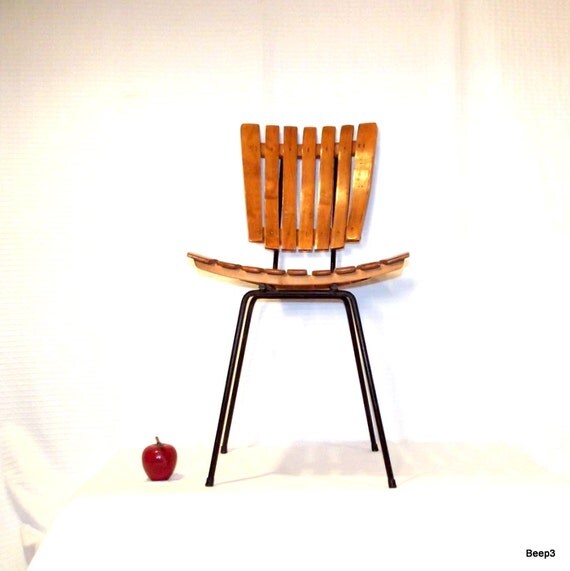 Sit a Spell Mid Century Chair Wood Slat Metal by CityBeepster