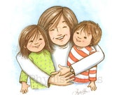 Wall art - Mom hugs are the best! - Mother and children art - PhyllisHarrisDesigns