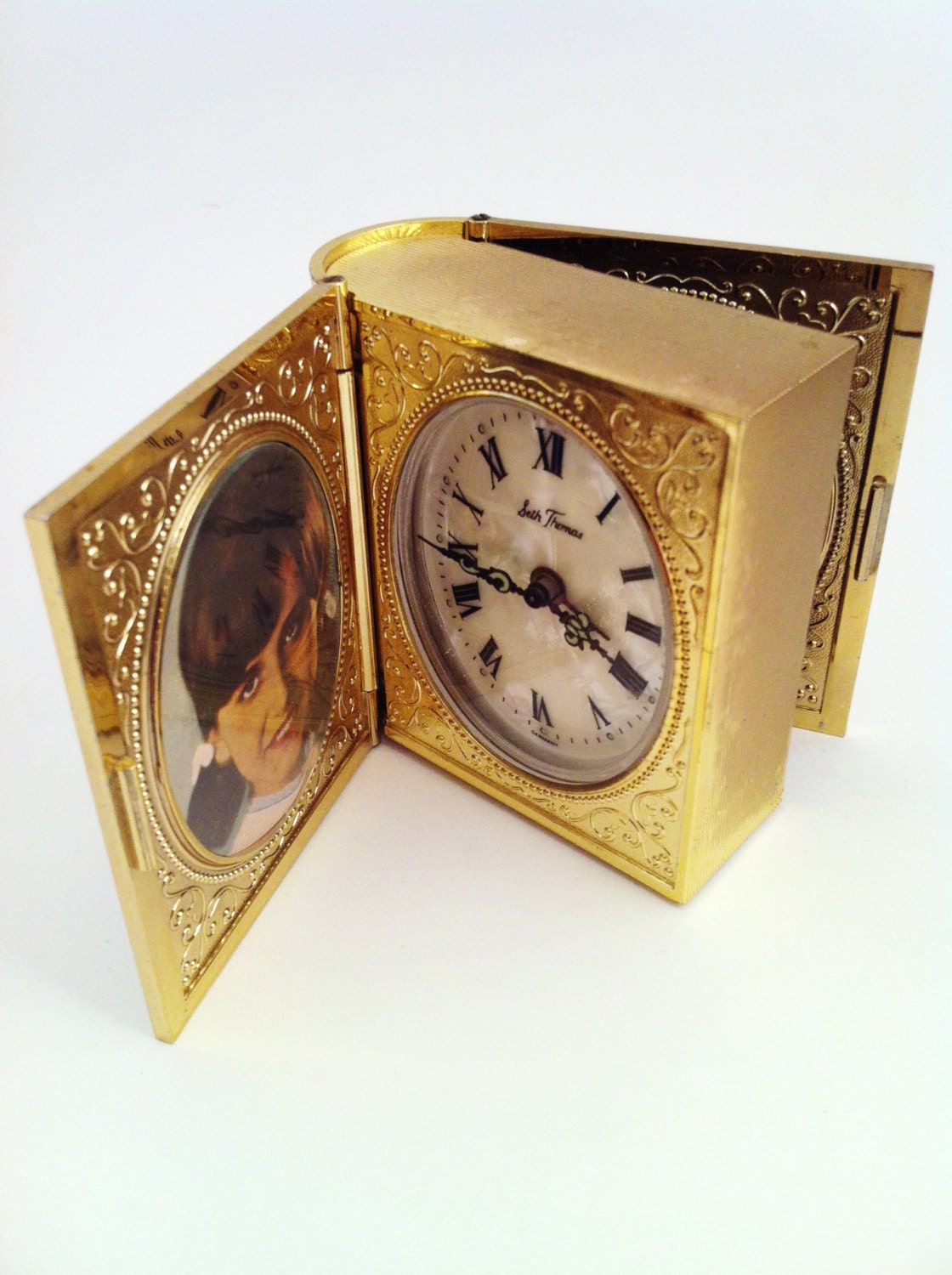 Seth Thomas Book Clock Gold Filigree Clock Travel by Comforte