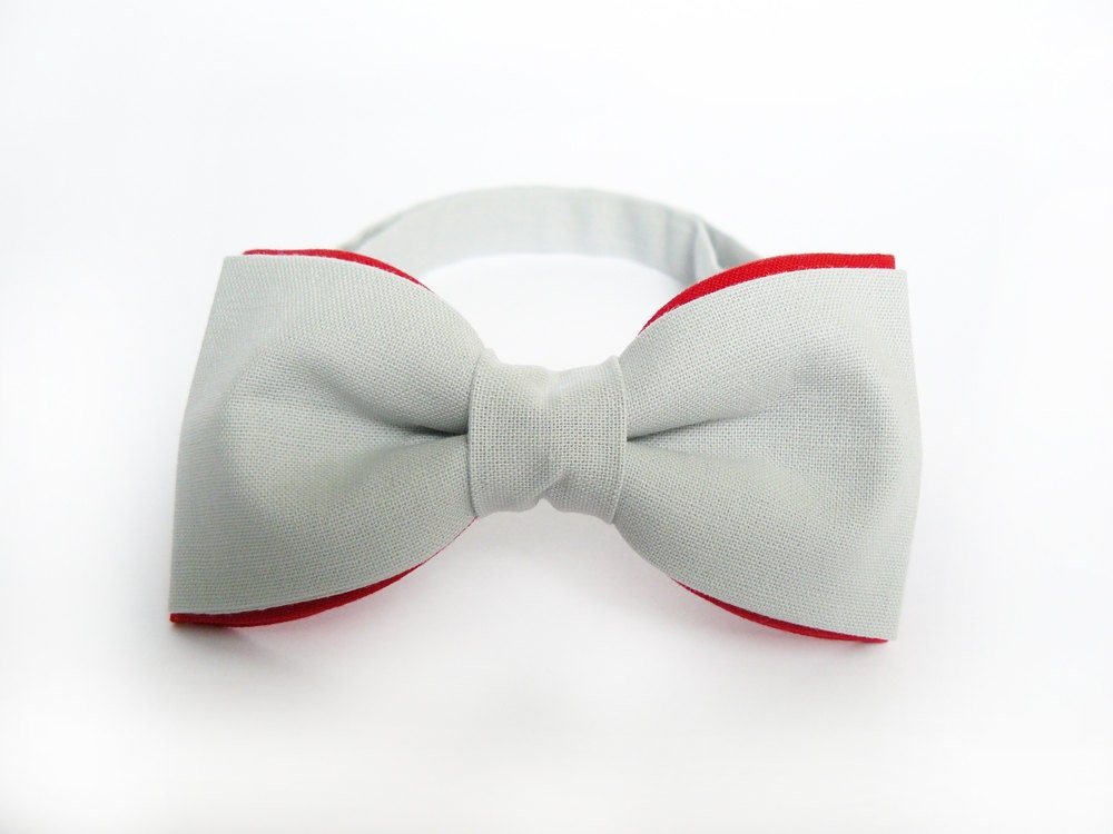 Men's Bow Tie by BartekDesign: pre tied double color grey gray red groom wedding classic retro necktie chic handmade gift for him