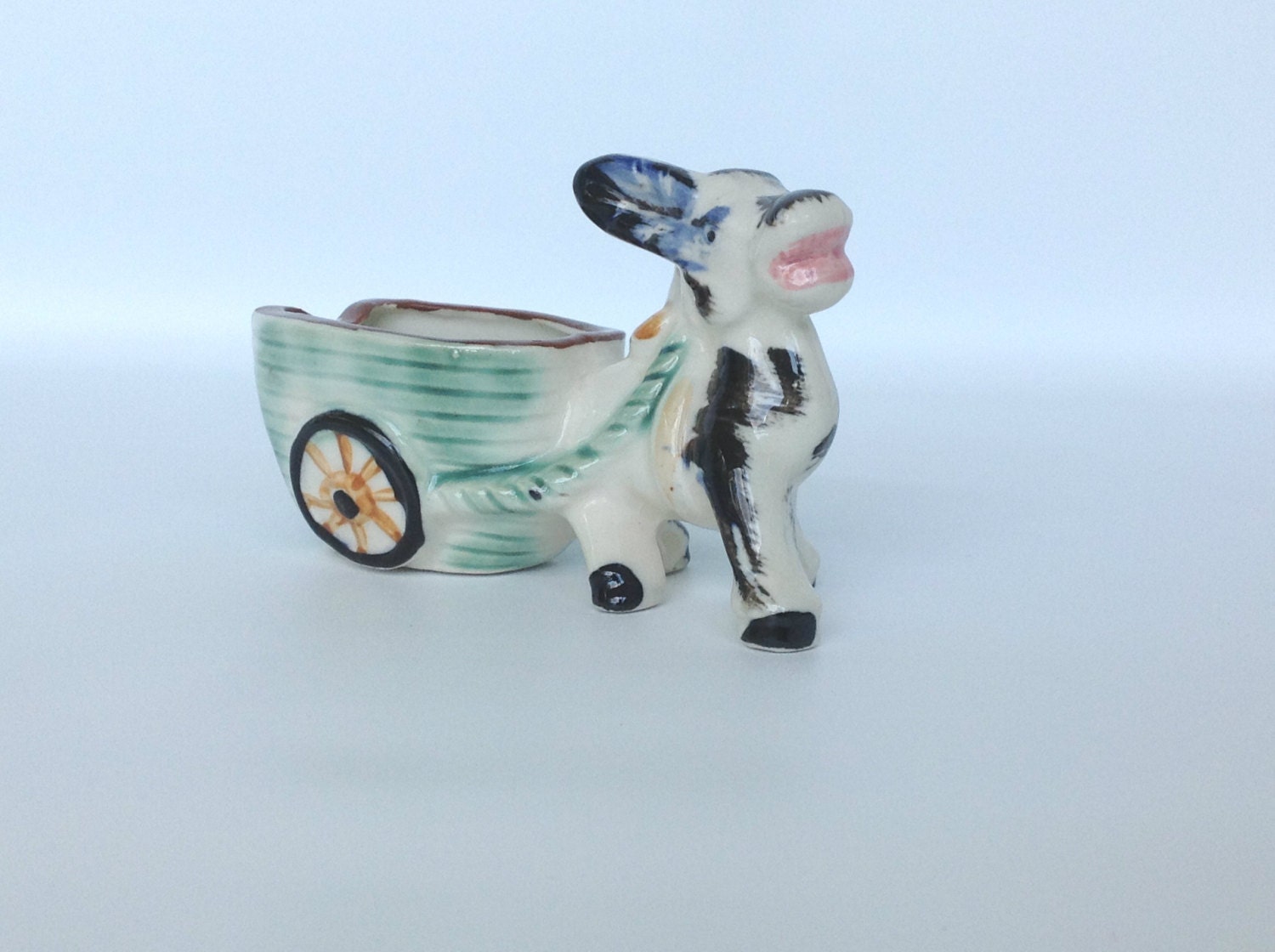 Vintage Kitschy Little Donkey Pulling a Cart Planter, Tooth Pick Holder - SophiasWonderland