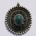 Tibetan Pendant - Tibetan Filigree Pendant with Green Onyx & Garnet Inlays - WM627