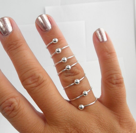 NEW Sterling Silver Beaded Spiral Full Finger Ring NEW Sterling Silver Beaded Spiral Full Finger Ring
