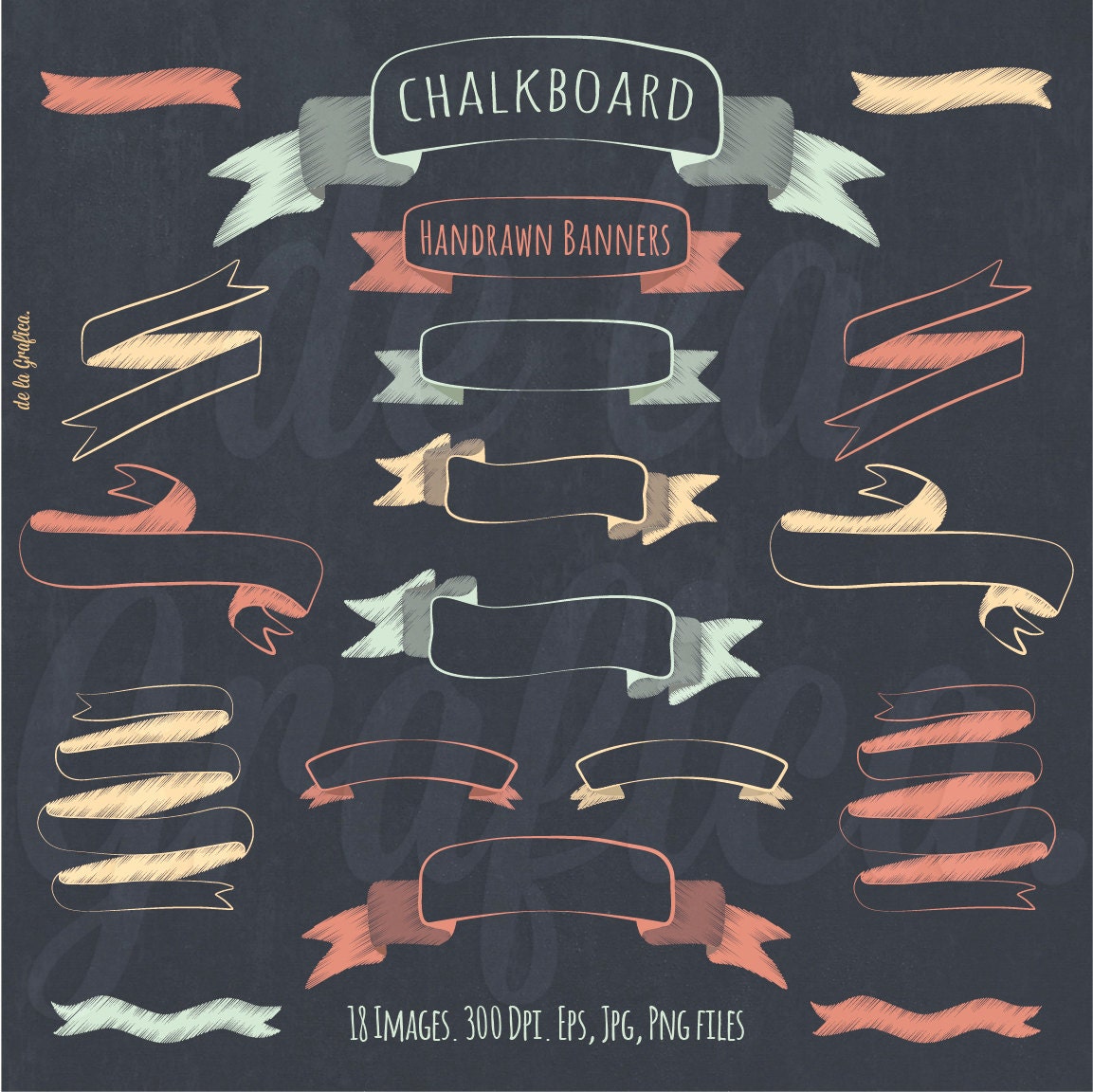 Chalkboard Hand Drawn Banners Clip Art. Digital by Delagrafica