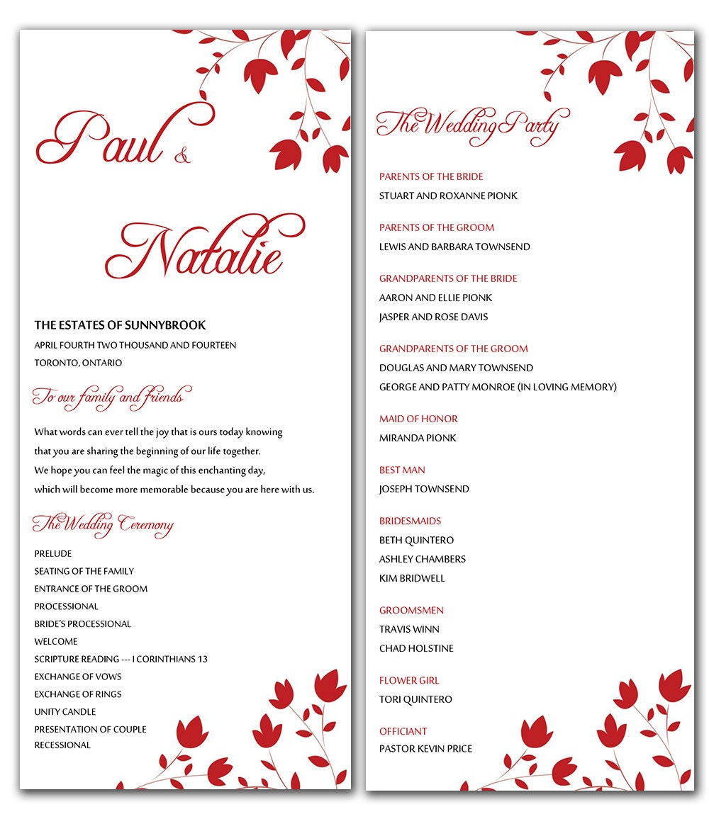 Free Printable Wedding Program Templates Word