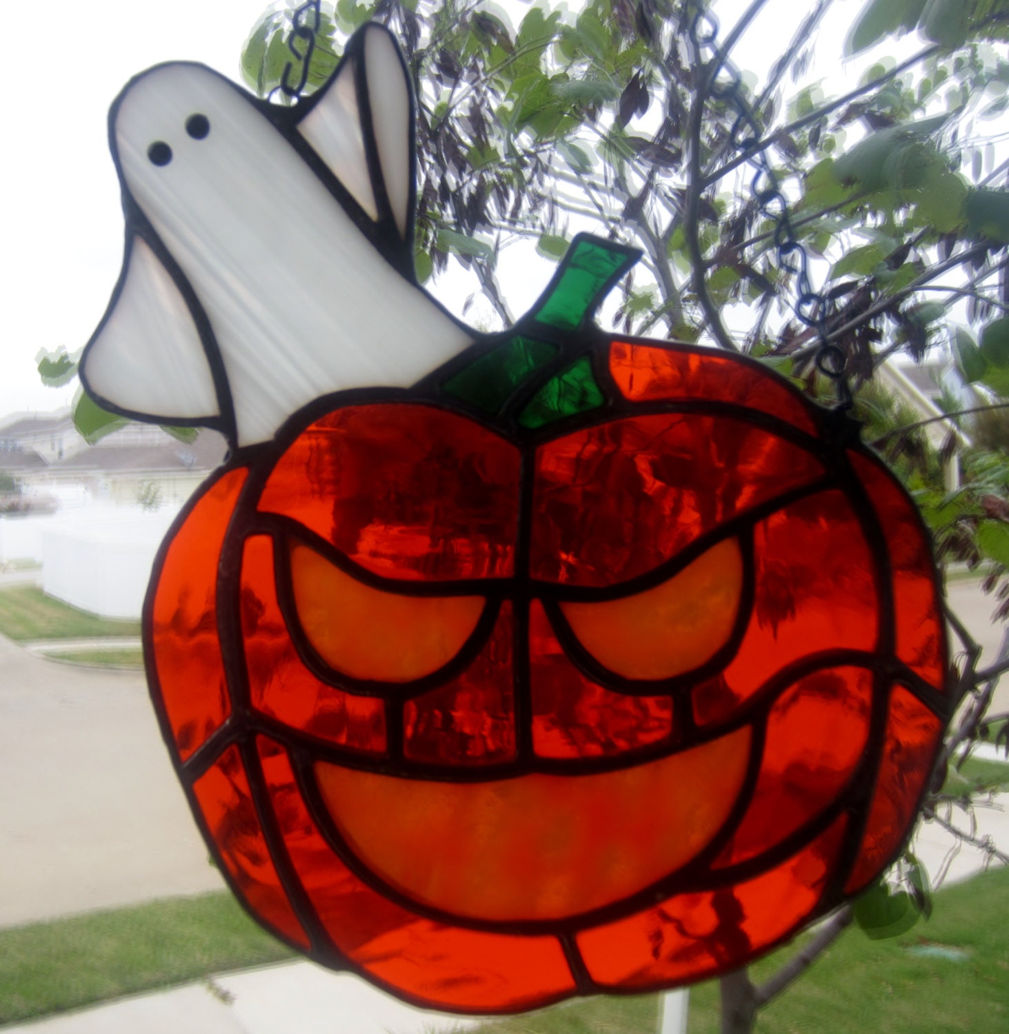 Stained Glass Halloween Jack-O-Lantern and Ghost by JBsGlassHouse