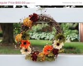 SALE: Fall Wreath - Daisies - Autumn Wreath - 14 inch Wreath - Grapevine Wreath - Thanksgiving Wreath - Wreath for Door - HomeKissed