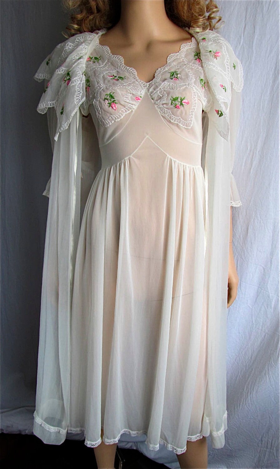 Vintage Peignoir Nightgown Set XS SM Bridal Lingerie Honeymoon Lingerie Vintage Nightgown Boho