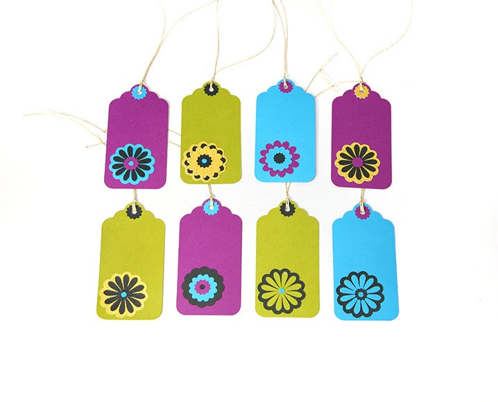 Set of 8 Handmade Floral theme gift tags with string - Artision