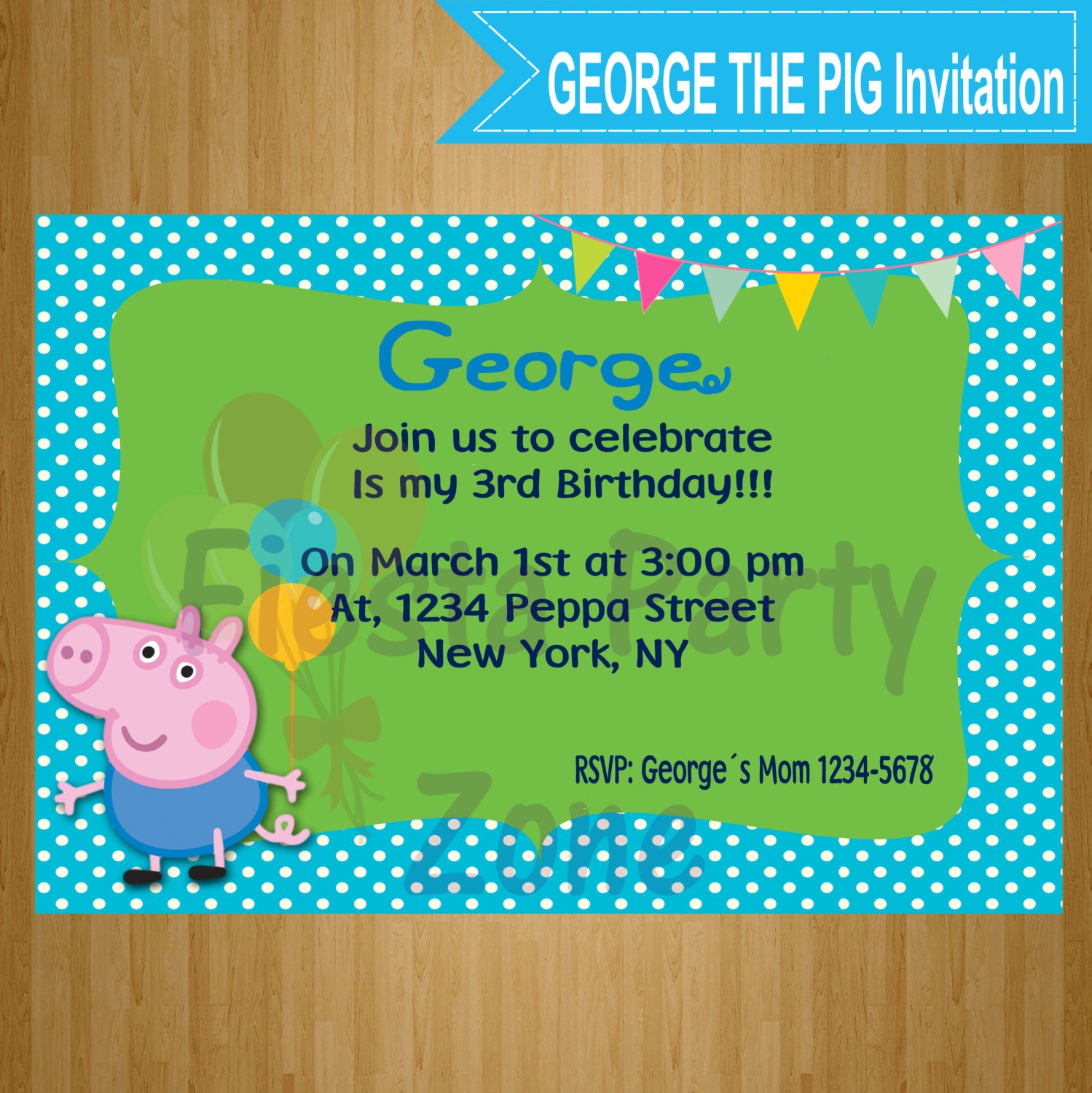 Items similar to GEORGE THE PIG - George the pig invitation, George the ...