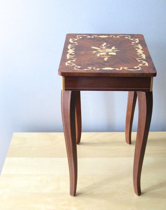 music box rosewood inlay Italian side table jewelry by ionesAttic