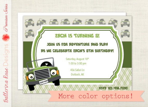 PREMIUM - Jeep Safari Adventure Birthday Party or Boy Baby Shower Invitation - adventure, jeep, green - digital file, printable Il_570xn