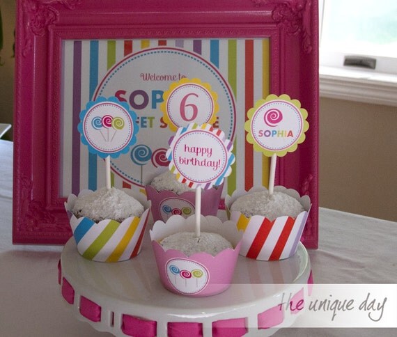 Printable Lollipop Themed Party - Cupcake Toppers - Favor Tags - Party circles - Candyland - Sweet Shoppe// LO-02 Il_570xn