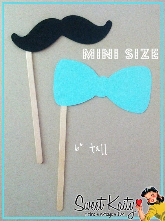 24 Mini Mustaches and Bow Ties on a Stick - Kid Friendly Photo Booth Props - Mini Mustache Party Favors - Little Man Party Il_570xn