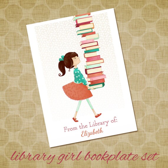 Personalized Bookplates Library Girl Set by TheFoxandTheTeacup