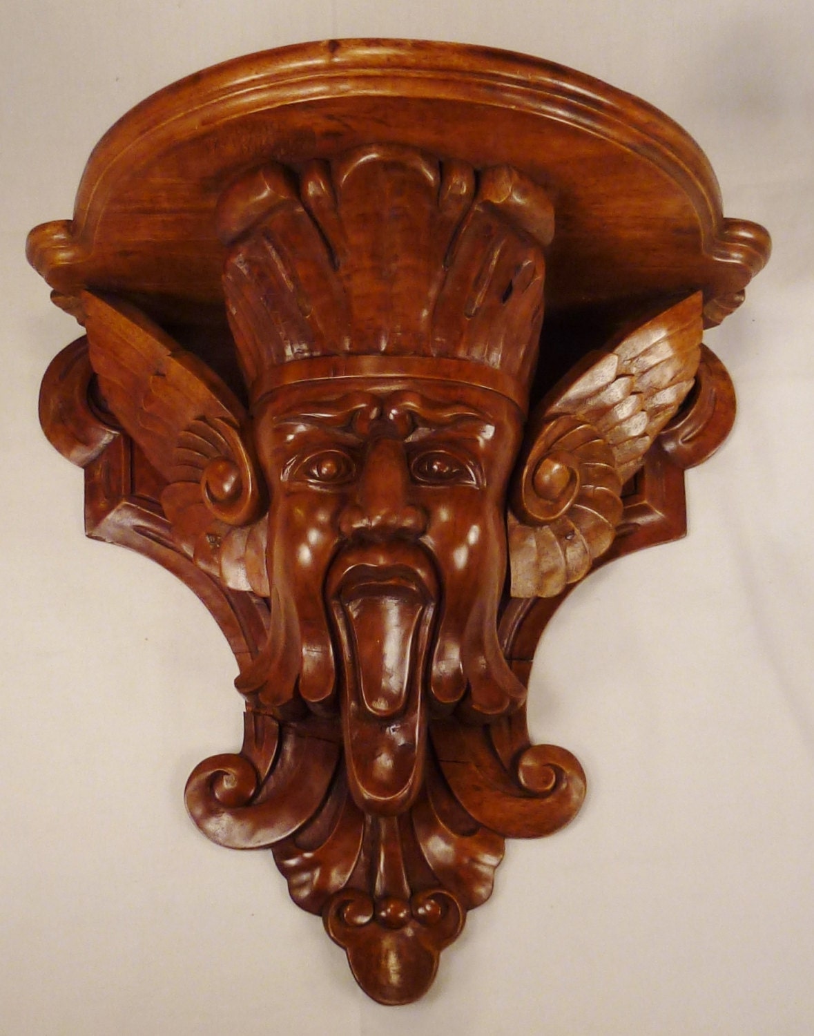 Antique GARGOYLE Carved Wood Bracket Wall Shelf by vintagevasso