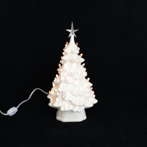 Winter White CHRISTMAS TREE Ceramic lighted 13 by SueSueSueCrafts