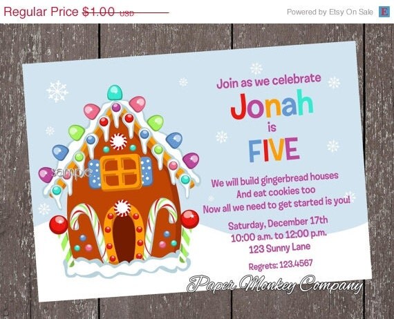 SALE! Christmas Gingerbread House Invitations - .90 each with envelope Il_570xn