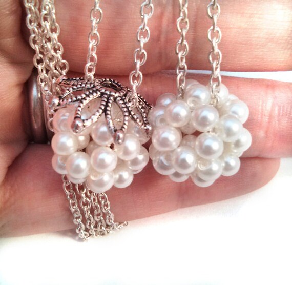 Snow White Pearl Beaded Bead Pendant by ElizabethMDJewelry on Etsy