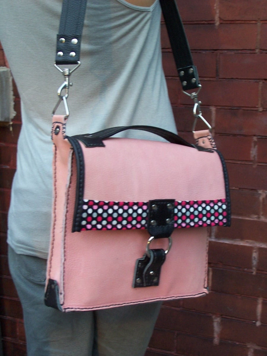 Pink and Black Leather Messenger Bag Briefcase by ScoutLeathers
