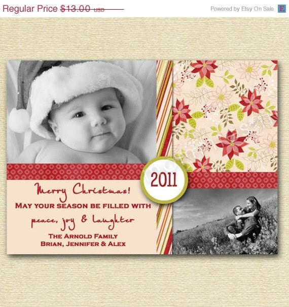 HOLIDAY SALE 10% off Christmas Poinsettia Two Photo Greeting Card - PRINTABLE Card Design Il_570xn