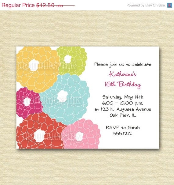 10% Off Holiday Sale Pretty Peonies Birthday Party Invitation - PRINTABLE INVITATION DESIGN Il_570xn