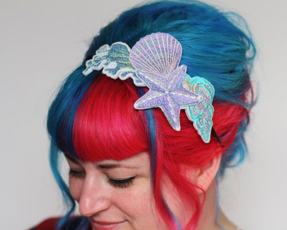 Mermaid Shell Headband Iridescent Purple Turquoise By Janinebasil