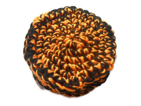 Crocheted Coasters Set of Four Orange and Black