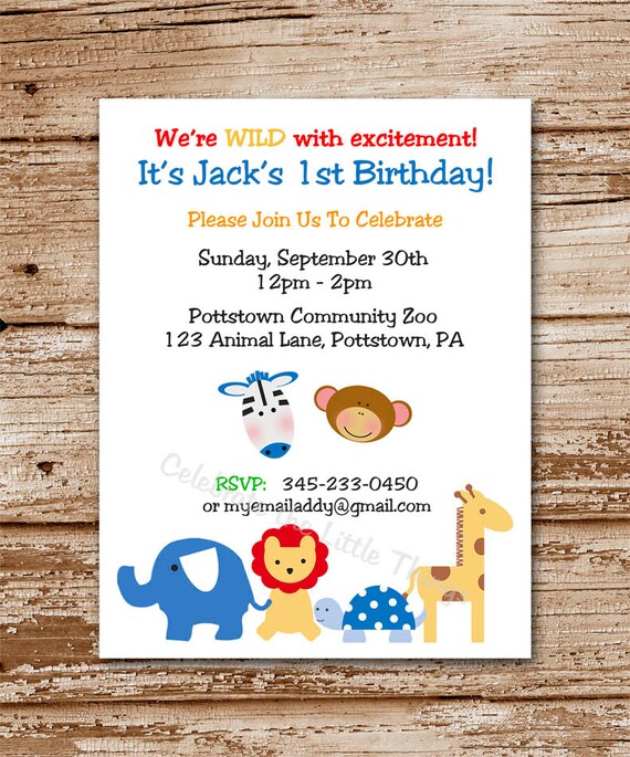 Zoo Animals Invitation / Personalized / Monkey, Giraffe, Elephant / Printable PDF File Il_570xn
