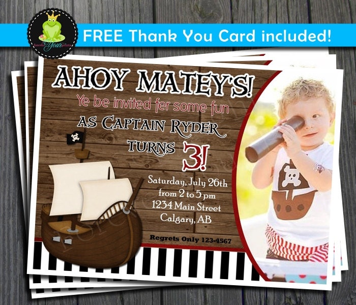 Pirate Birthday Invitation - FREE Thank You Card included Il_570xn