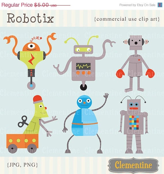 40% OFF SALE Robot clip art images, royalty free commercial use- Instant Download Il_570xn
