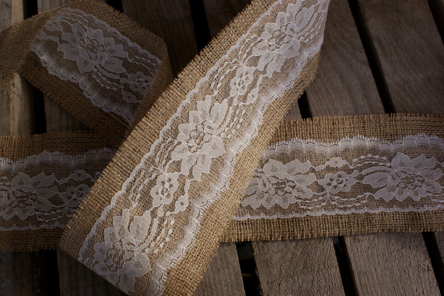 Burlap and lace ribbon 3 yards by Littlewhiteboutique on Etsy