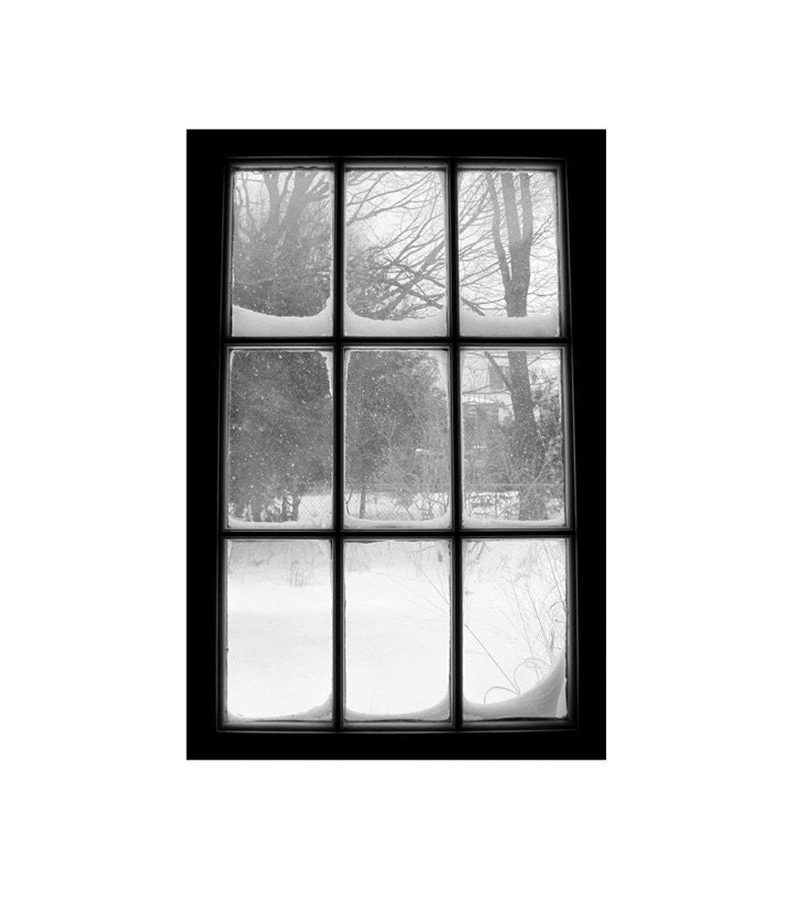 Winter Snow Storm Outside The Windowpanes, Snowy Trees,Home&Living, Black And White, Peaceful/Modern/Minimalist Landscape,FREE SHIPPING USA