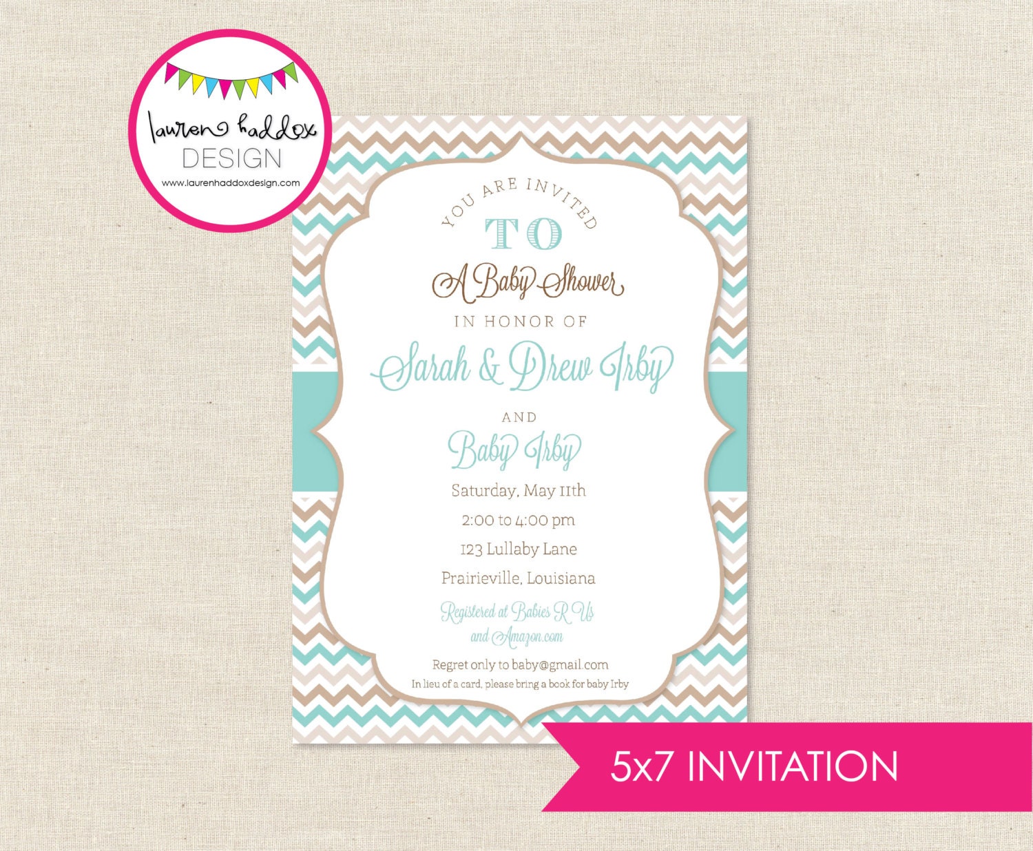 DIY, Baby Shower PARTY PACK, Brown Blue Chevron Il_570xn