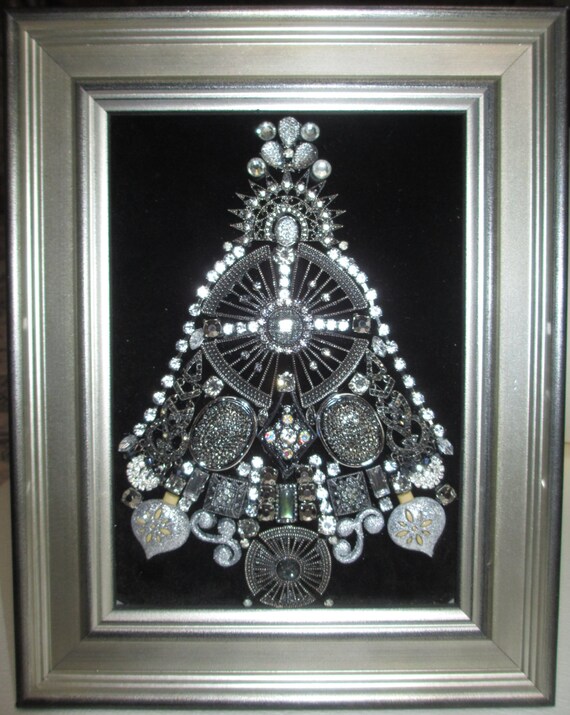 Art Deco Jeweled Framed Christmas Tree Silver on by audreymivey