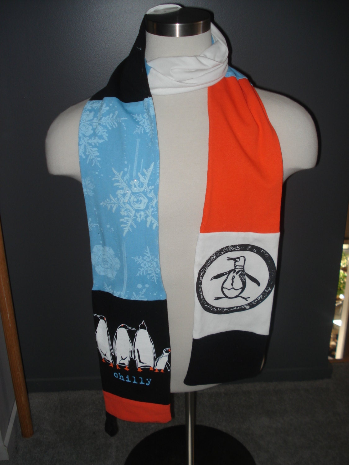 Chilly Penguins Upcycled T-Shirt Scarf - SewcialStudies101