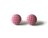 Pink Polka Dot Earrings, Pink Earring, Polkadot, Polka Dot Fabric, Fabric Earrings, Button Earrings, Pink Earings, Fabric Earring, Studs - KAYEganda