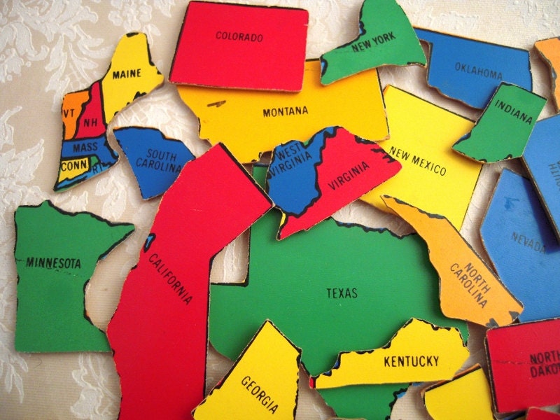 Vintage Toy US Map State Puzzle, CampStoreVintage, $18.99
