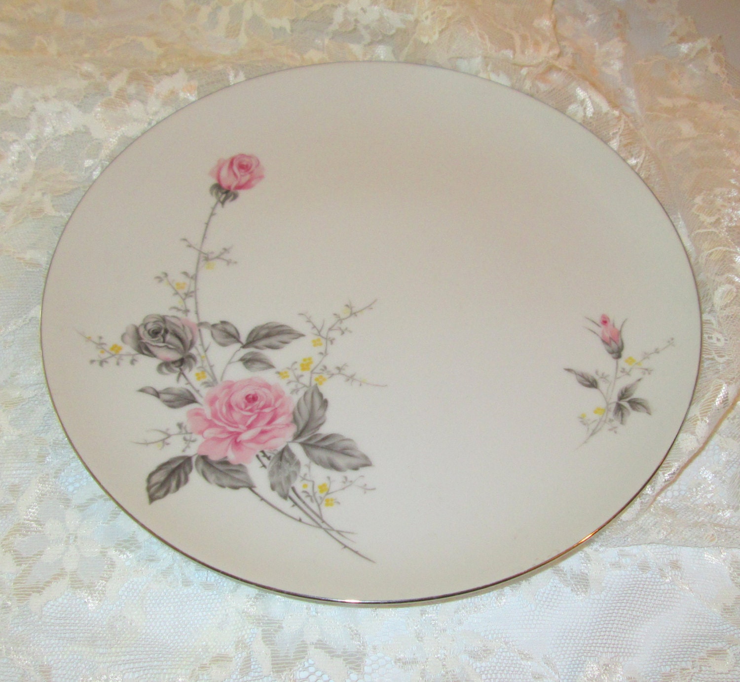 Vintage 1960s Platinum Rose China Dinner Plates by RitasGarden