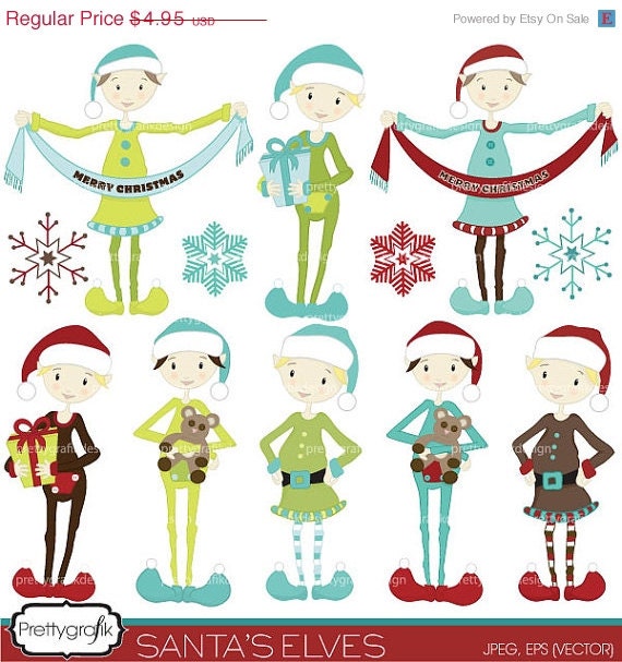 70% OFF SALE christmas elves clipart commercial use, vector graphics, digital clip art, digital images - CL421 Il_570xn