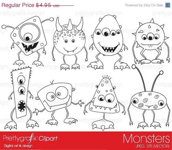 70% OFF SALE monsters digital stamp commercial use, vector graphics, digital stamp, digital images - DS391 Il_570xn