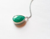 grass green drop framed gemstone necklace glossy metal dainty minimal jewerly white gold plated chain simple gift for her under 20 delicate - carnivalamigo