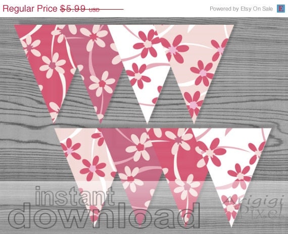 EVERYTHING 70 % OFF DIY wedding floral banner bunting in mauve pink shades, printable decoration, spring party Il_570xn