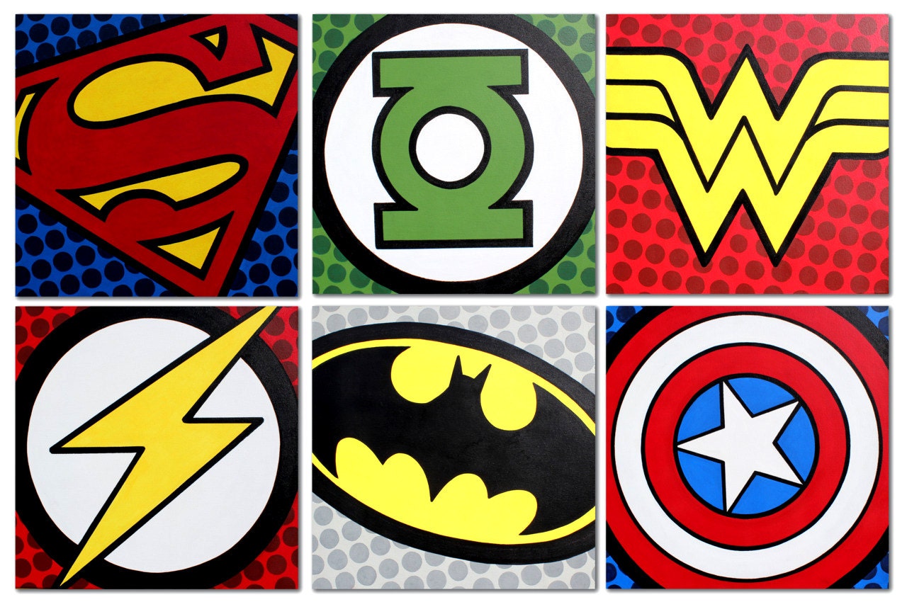 Superhero Logo Poster Justice League Canvas Print Gallery Wrapped Set