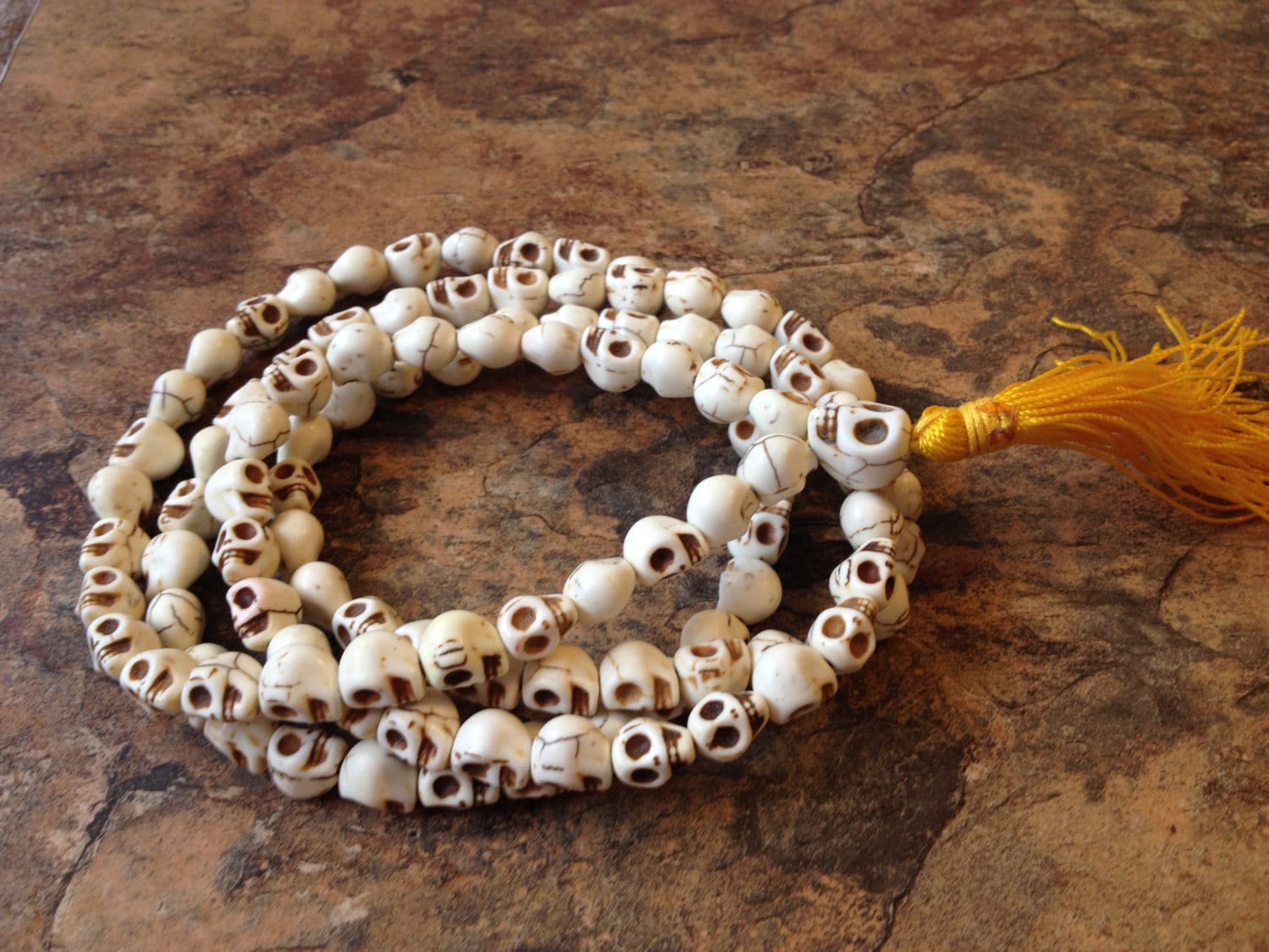 Tibetan Hand Carved Skull Beads Bone Full Mala Necklace