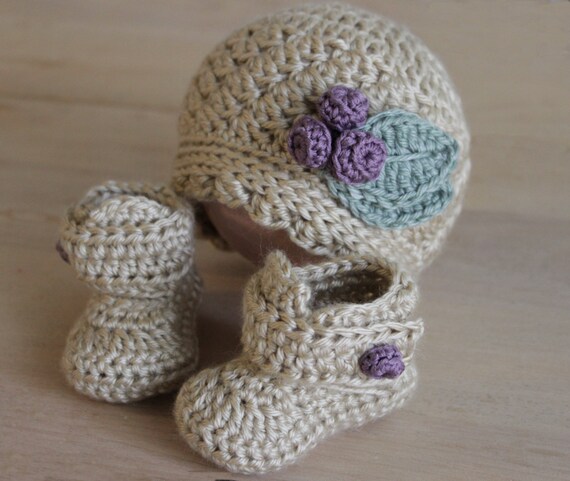 Baby Girl Crochet Hat and Booties Set Baby Girl by LoopsInBloom