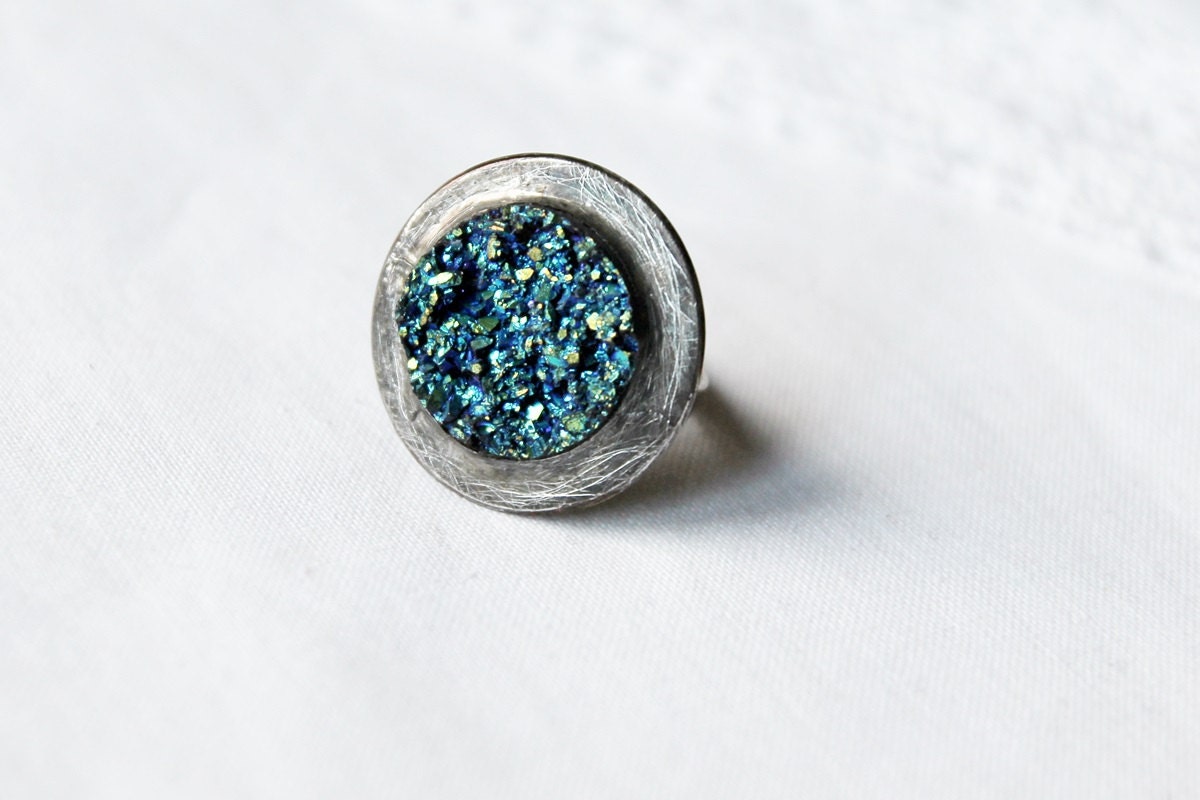 Summer druzy shiny round ring Beautiful unique glitter druzy, regulated size, statement ring, adjustable ring, coctail ring, - CreativeStudioML