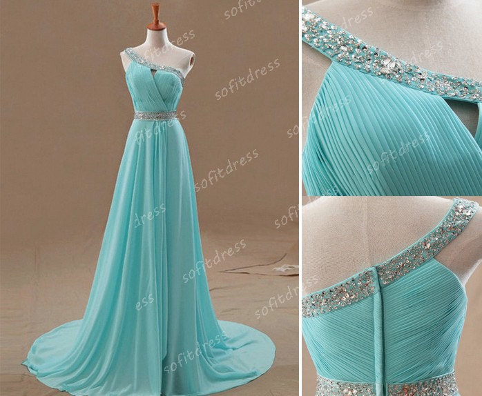 one shoulder prom dress tiffany blue prom dress by sofitdress